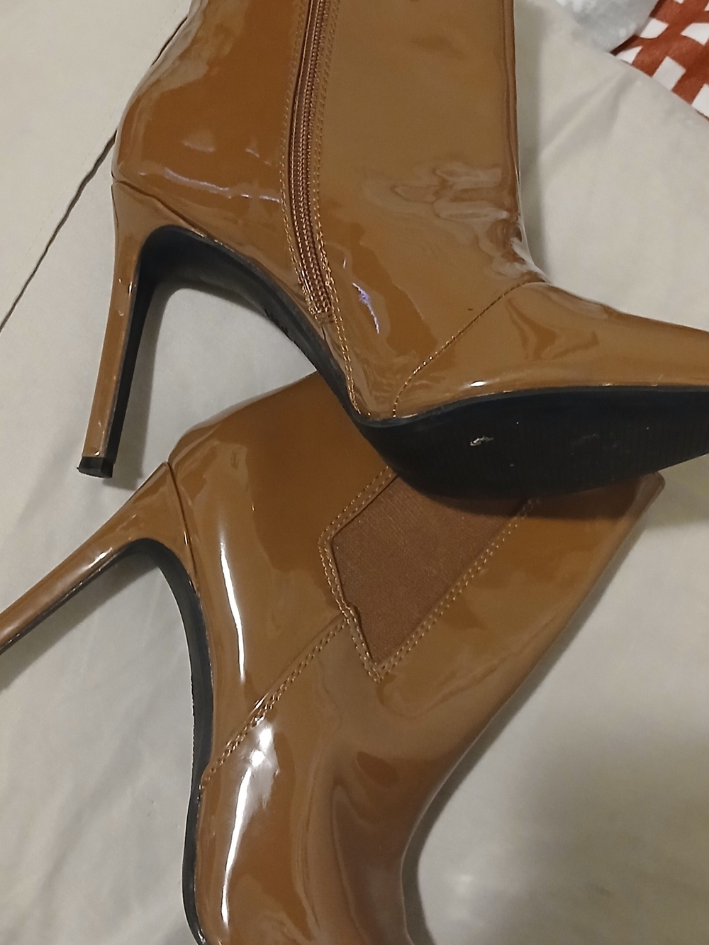 Patent Tan High Heel Ankle Boots - Women's Sleek Stiletto Booties